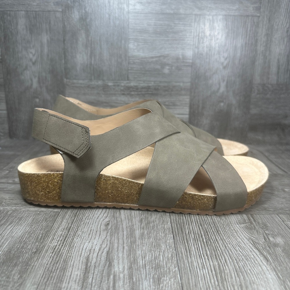 Dr. Scholls Luna Sandals Women 8.5 Olive Green Cork Wedge Slingback NEW - Picture 1 of 8